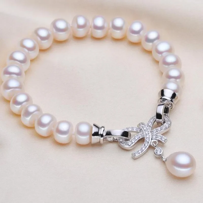 Bracelet en Perles Naturelles 8-9 mm – Élégance Intemporelle en Argent Sterling 925 ✨ – Image 2